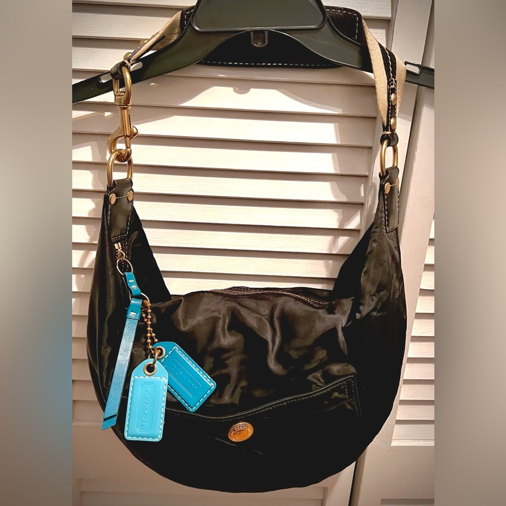 Coach Women's Black & Teal Sateen Hobo Bag #M05J-117, Excel Vintage Condition - Picture 12 of 12
